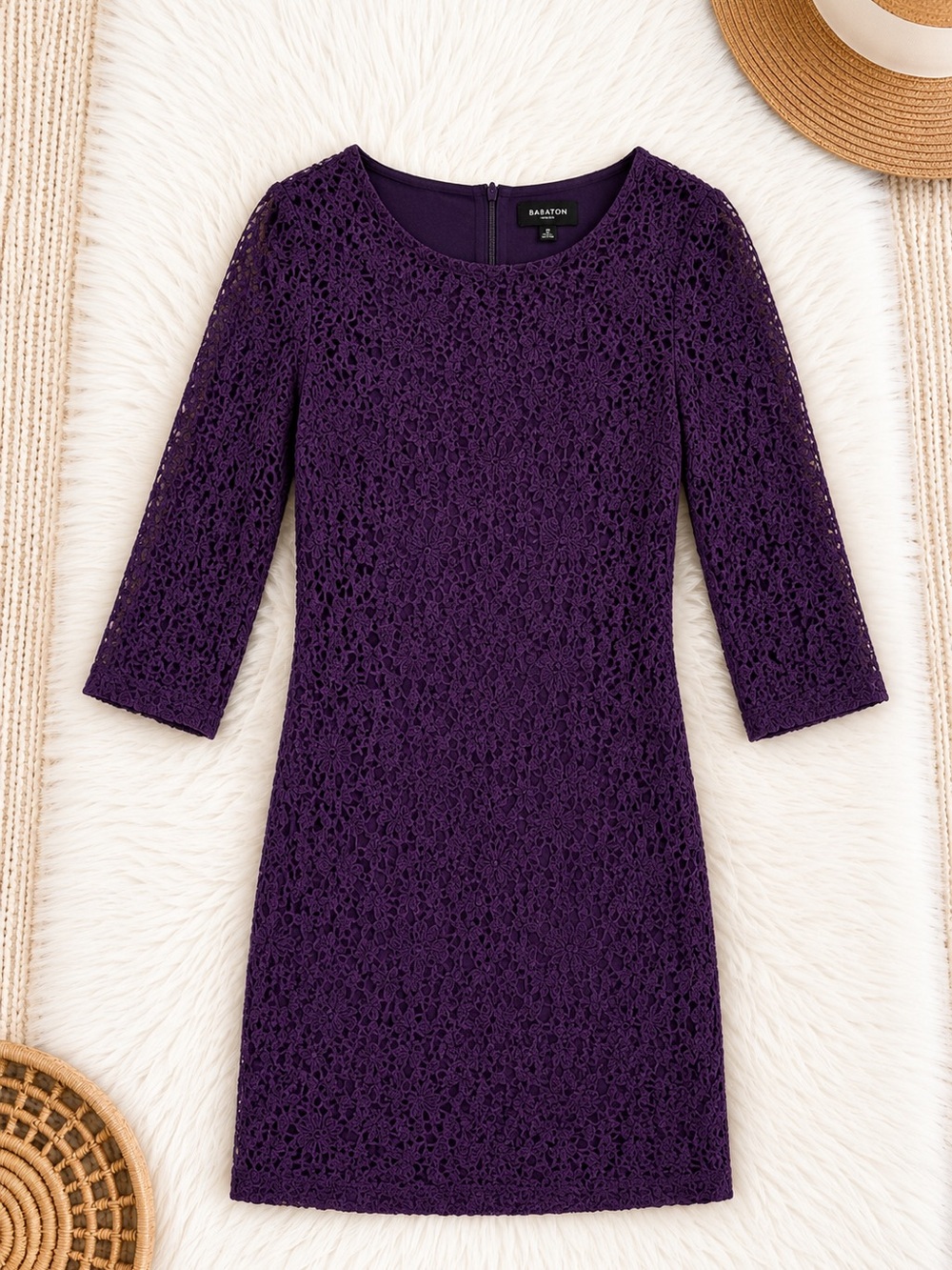 Babaton Rafael Lace Sheath Dress Purple 3/4 Sleeve Mini Dress Size 8